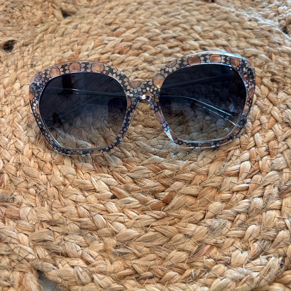 Trina Turk Women's Sunglasses with Blue and Brown Patterned Frame